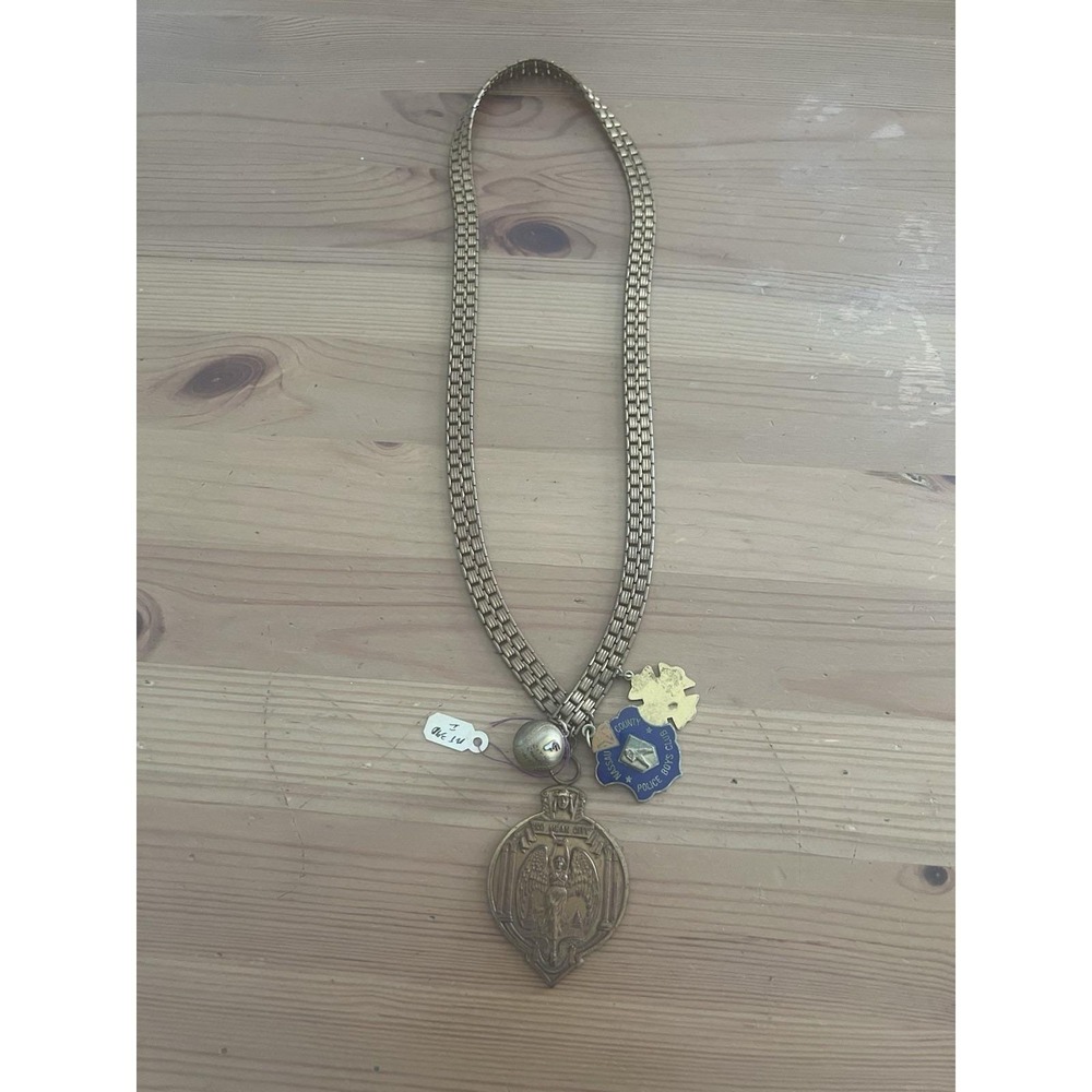 Rare Vintage Watch Fob Chain Necklace 1904 Medal Nassau County Police Boys Club